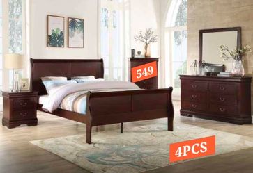4-Piece Cherry Wood Sleigh Bedroom Set
