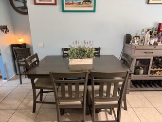Gray Wood Dining Table with 6 Chairs
