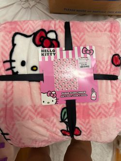 Hello Kitty cloud plush throw cherry plaid