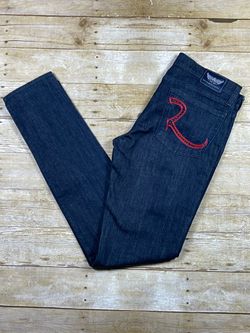 Rock & Republic Berlin Denim Jeans Size 31 Embroidered Pockets Dark Blue 35x35