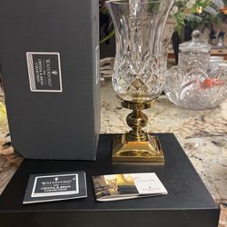 VINTAGE WATERFORD CRYSTAL HURRICANE CANDLEHOLDER WITH BRASS STAND. ORIGINAL BOX.Signed. New, Was In Box