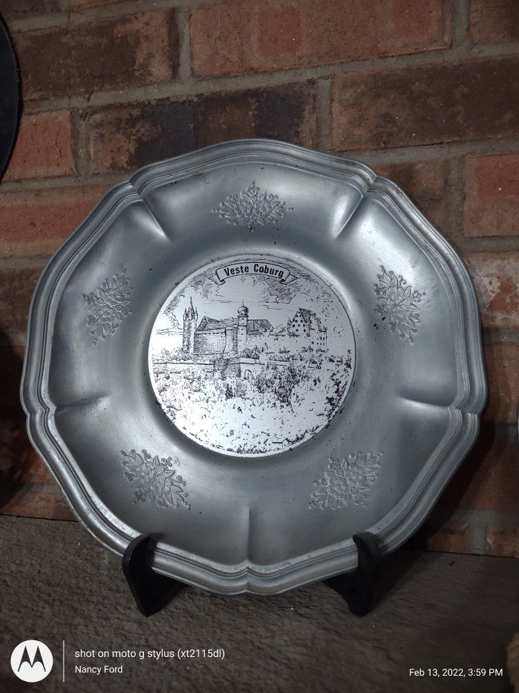 Vintage Pewter Decorative Antique Plate