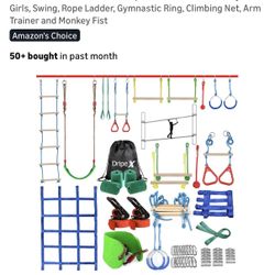 Ninja Warrior Obstacle Course for Kids Backyard - 2×50ft Slackline Kit