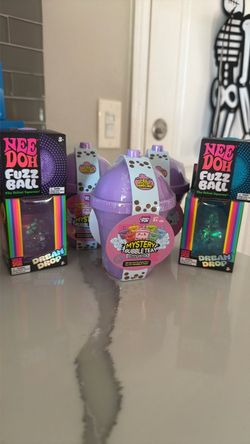 Needoh dream drop, fuzzball, mystery bubble tea