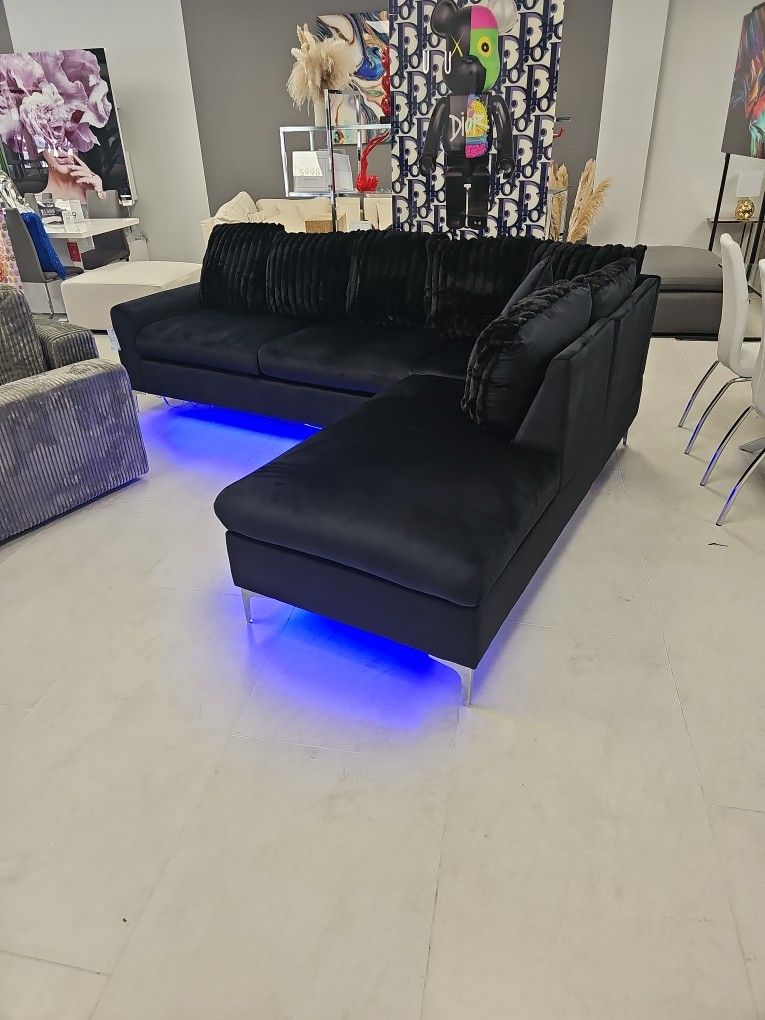 Black Velvet Corduroy Display Item LED Couch