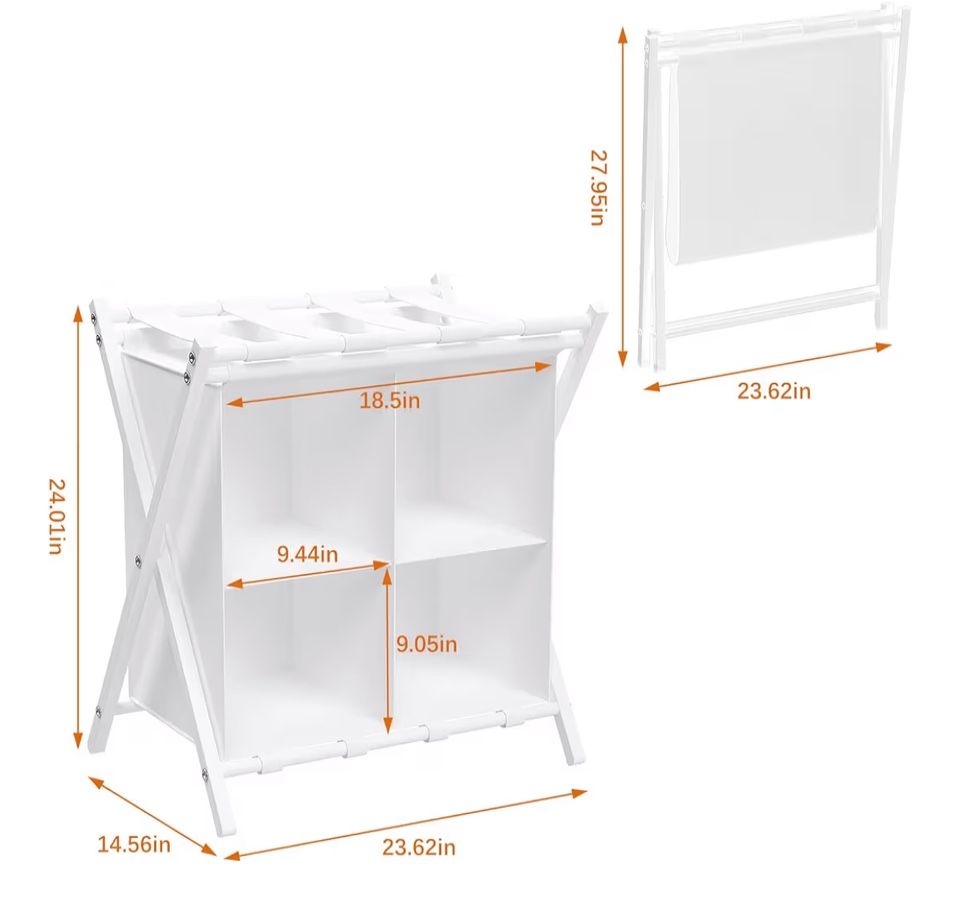 Luggage Rack with storage, Guest Room Folding Suitcase Stands, Holds up to 120 lb, Space Saving Suitcase Holders for guest room, Bedroom Hotel, White