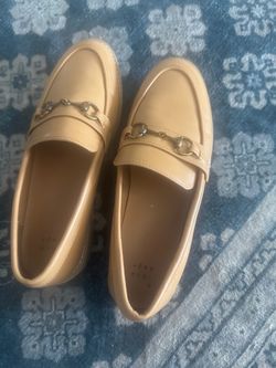 Tan Leather Loafers with Gold Horsebit