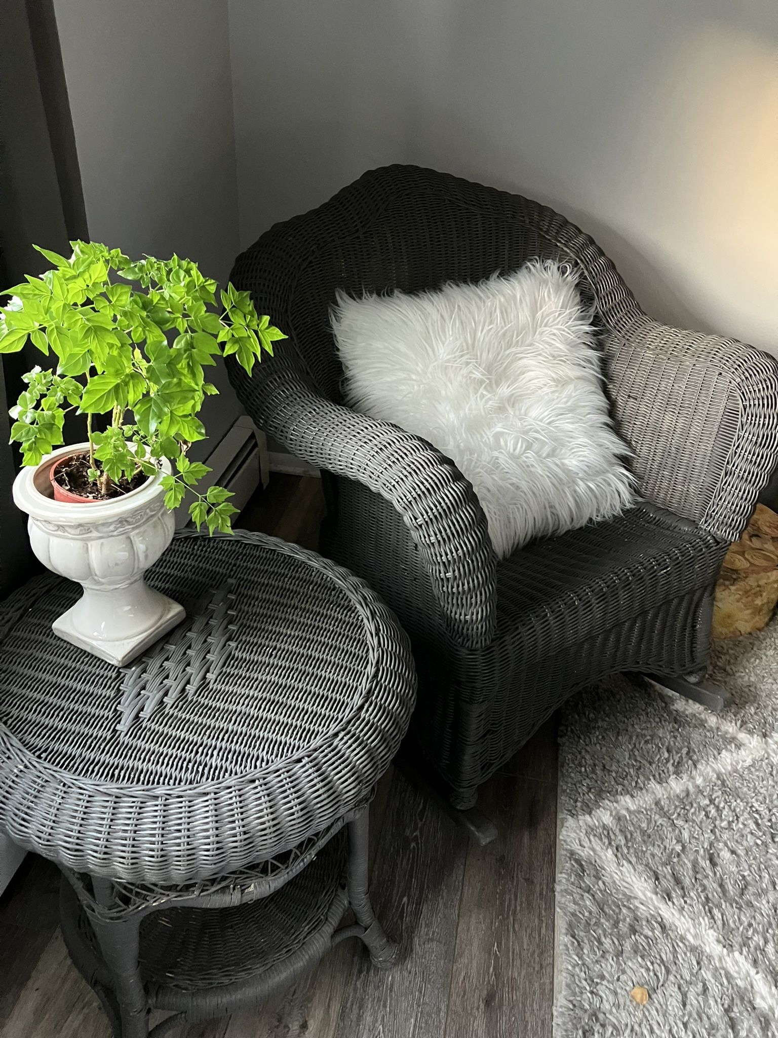 Vintage Wicker Rocker And Side Table