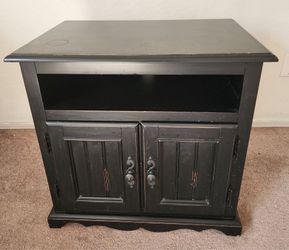 Purposely Distressed Black Nightstand with Privacy Cabinet