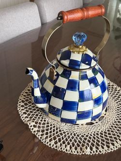 MacKenzie-Childs Royal Check Tea Kettle 3 qt like new
