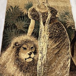 Vintage Kashan Oriental Rug Woman with Lion 87x63” ✅READ DESCRIPTION 