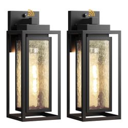 Dusk to Dawn Exterior Porch Light Fixture, Water Ripple Outdoor Wall Lantern Black, 2 Pack Sensor Outside Lantern Lamp, Waterproof Wall Sconce Light, 
