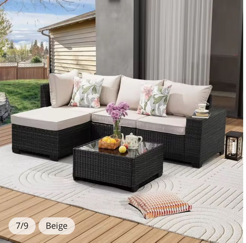 Brand New In The Boxes. 5 Pieces Patio Furniture Set All-Weather Outdoor Wicker Sectional Conversation Sofa Rattan Patio Seat