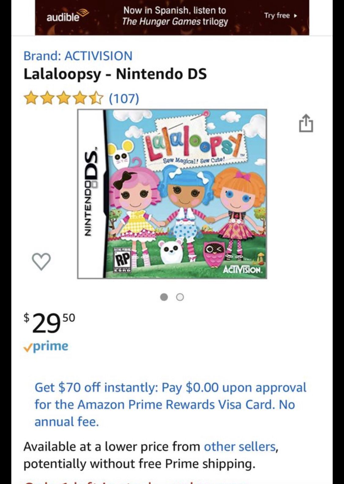 Nitendo DS Game For Girls Lalaloopsy