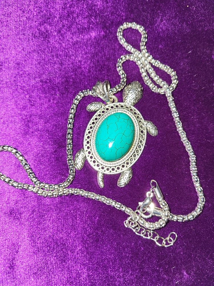 Turtle/Silver Pendant, Rhinestone Eyes.