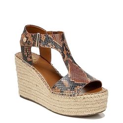NEW ! Franco Sarto Treasure Wedge Sandal In Cognac Brown Snake Print Size 9