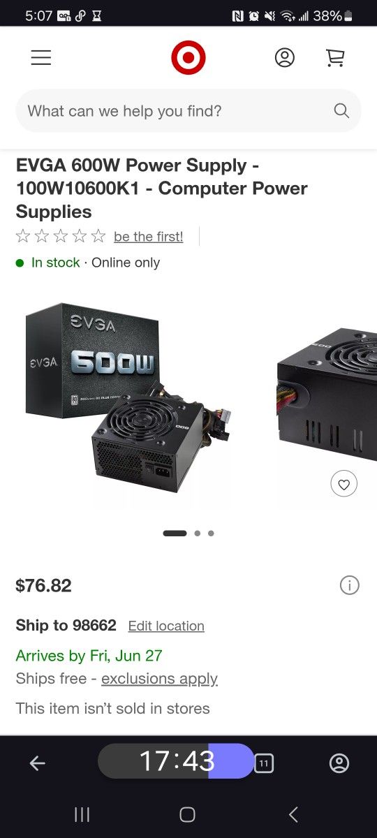 EVGA 600W Power Supply β Like New βoriginal Price: $78