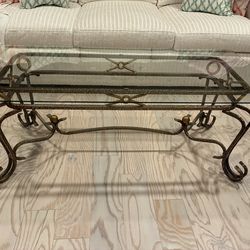 Glass top coffee table w/metal base