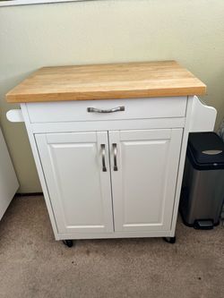 White Cutting Board  Cart with drawer and 2 shelves