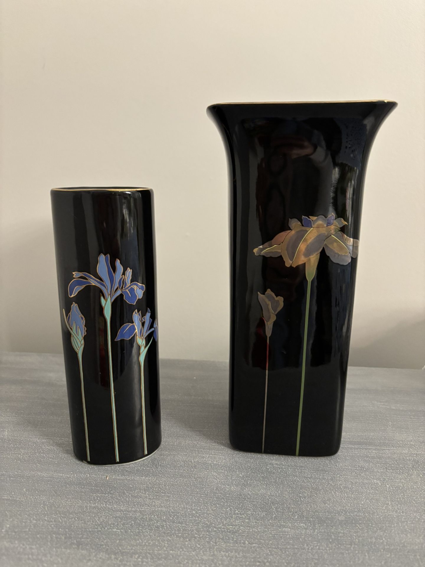 Vintage Blue Iris and Golden Iris Otagiri Vases