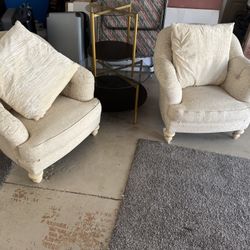 Pair of Cream Tufted Club Chairs( Glass Table Include)