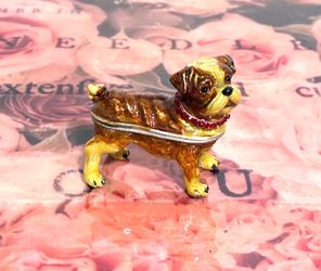 Pug Dog Trinket Box, Pewter with Austrian Crystals - Collectable