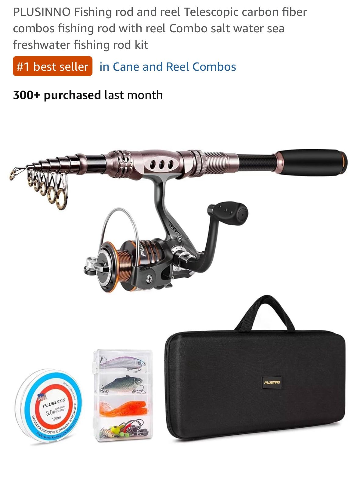 PLUSINNO Fishing rod and reel Telescopic carbon fiber combos fishing rod with reel Combo salt water sea freshwater fishing rod kit