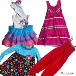 SZ 6 Unicorn Tutu Hood Sequin, Stripped Sundress, Red Romper & Ribbon Dress 4pc