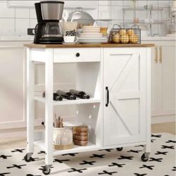 Kitchen Island Cart on Wheels with 31.4'' Wood Tabletop, White
Farmhouse Rolling Kitchen Island with Storage, Lockable Wheels, Drawer, Adjustable Shel