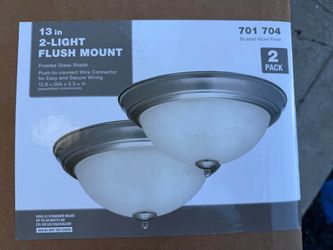 Brand New 2pcs 13in Brush Nickel Finish 2 Light Flush Mount Frosted Glass Shade