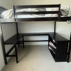 Wooden Bunk Bed With Desk