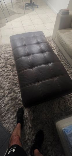 Dark Brown Leather Tufted Ottoman