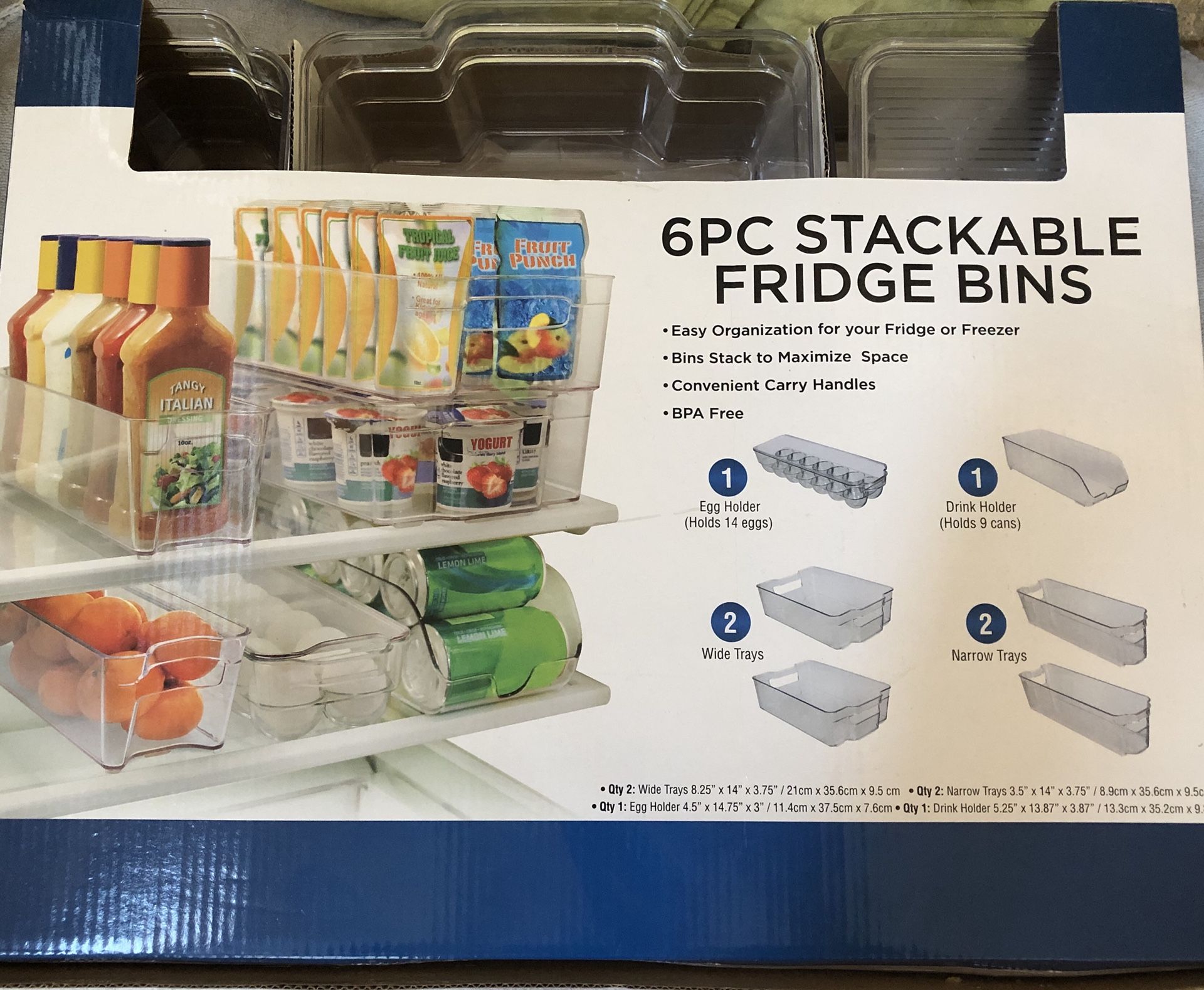 6 pc Stackable Fridge Bins