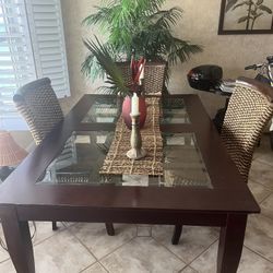 Today Sale! Beautiful Dark Wood & Glass Dining Room Table 