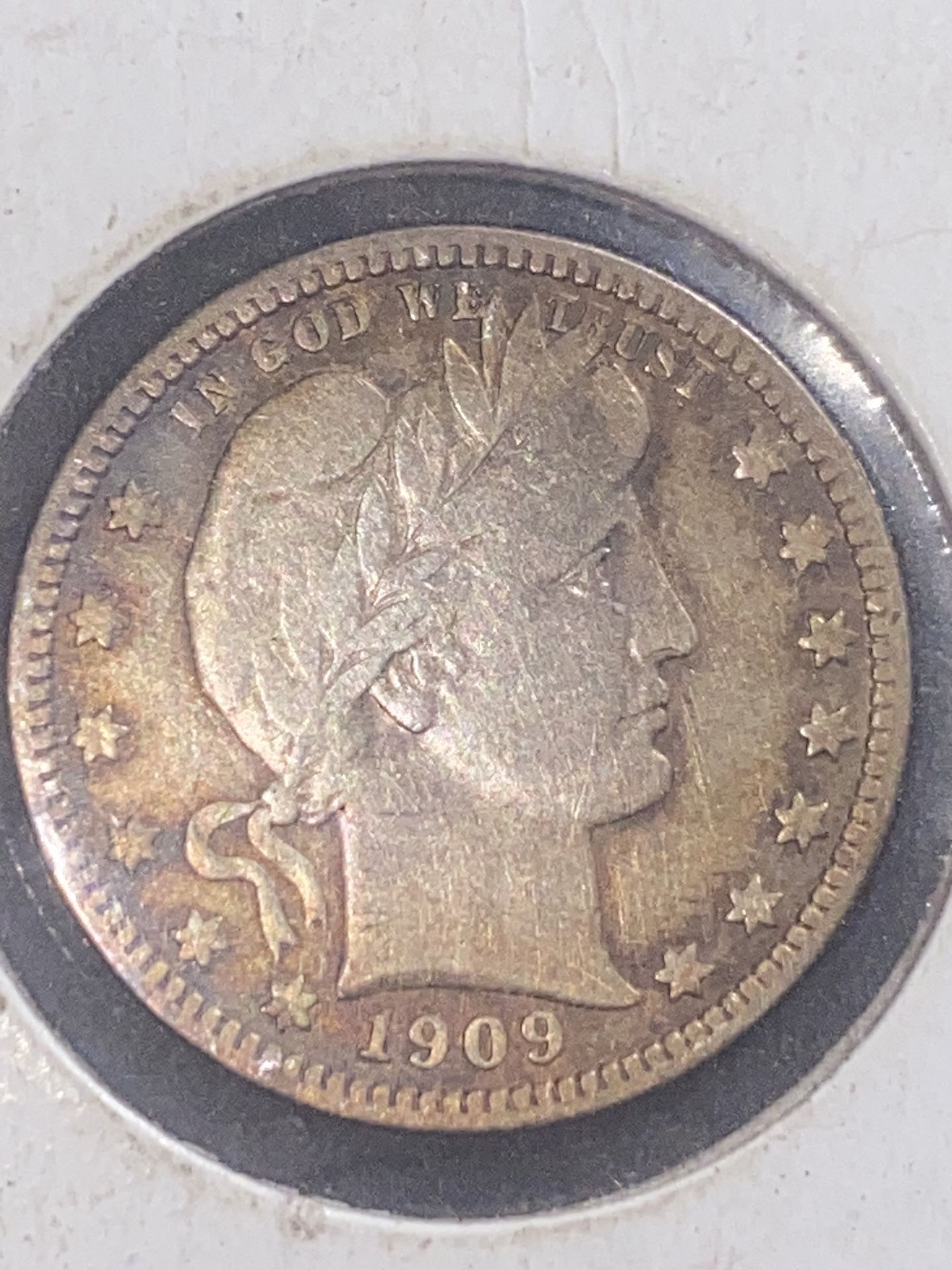 Liberty nicely toned 1909 D quarter dollar coin