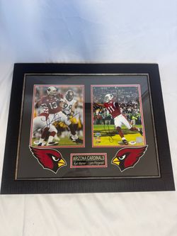 Arizona Cardinals, Larry Fitzgerald, and Kurt Warner autographed photos with frame