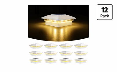 12 Pack Solar LED Post Cap Lights White w/ Switch 3500K/6000K Warm/Cool
