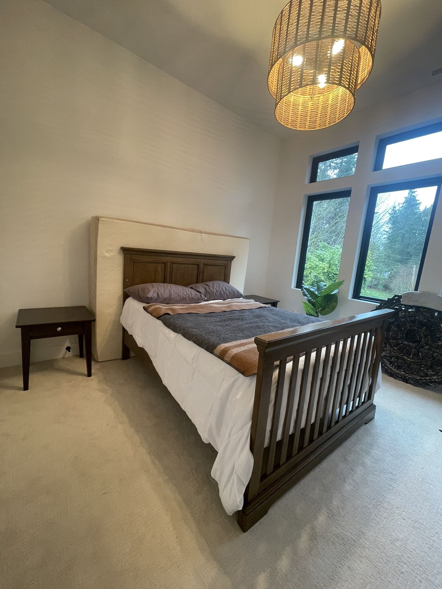 Full Size Bed Wood Frame, Mattress, Box Spring