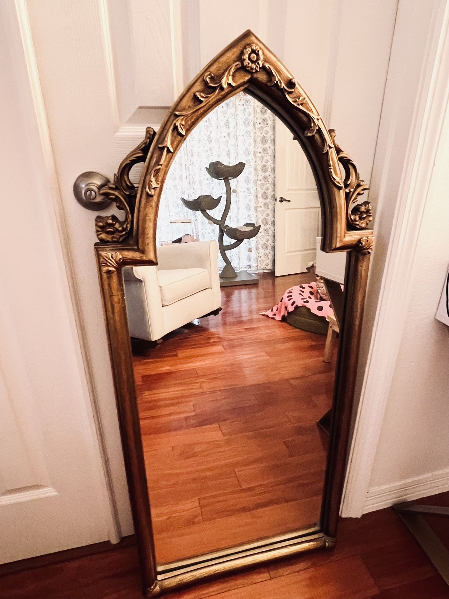 Vintage Hollywood Regency Gold Gilt Mirror 20.5”W x 46”H