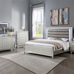 Brand New Super Plush Grey & Silver 4pc Queen Size Bedroom Set (Available In Eastern King)