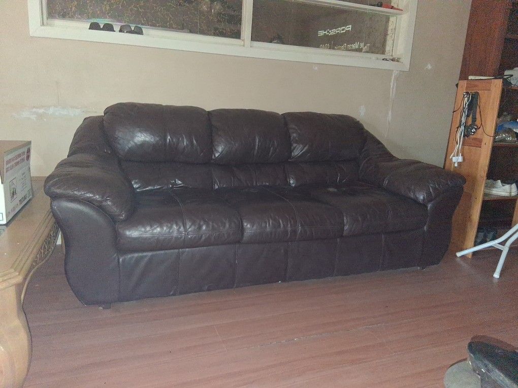 Brown leather couch