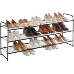 YMYNY Freestanding Shoe Racks, 3 Tiers Stackable & Adjustable Shoe Storage Shelf