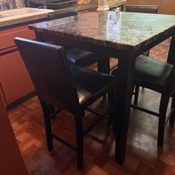 Black Marble Dining Table and 4 Black Chairs
