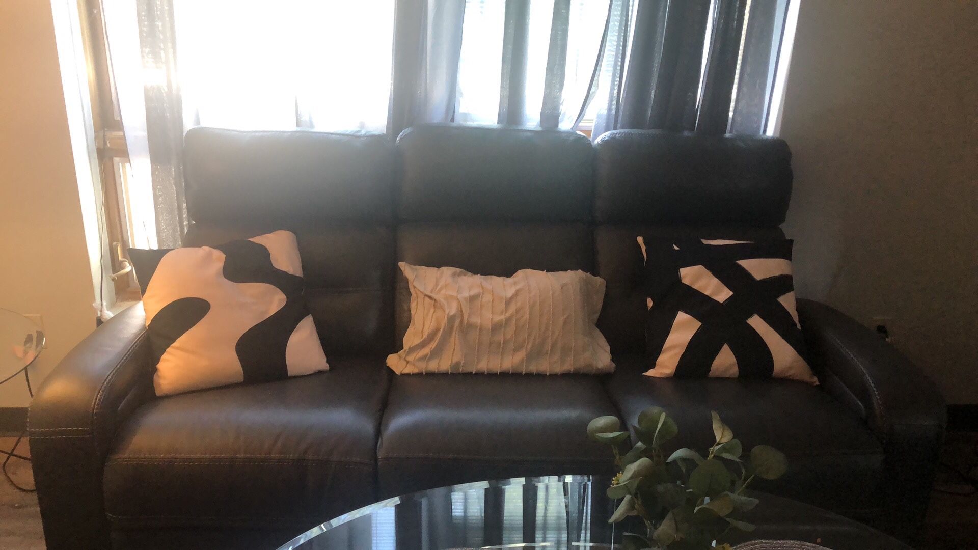 Living room set reclining couch, reclining loveseat, and matching coffee and end tables