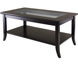 Winsome Genoa Rectangular Coffee Table with Glass Top And Shelf, Espresso