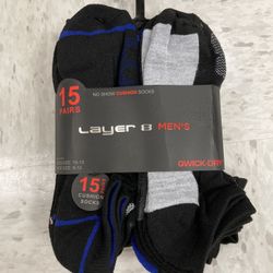 NWT Layer 8 Mean’s No Show Cushioned Socks 15 Pairs