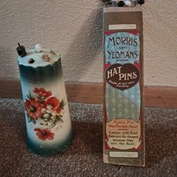 Vintage Floral Hat Pin Holder and Hat Pins