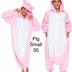 Adult Pink Pig Onsie PJ Costume Small / Traje de Cerdo Adulto Chico