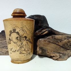 Early Natural BONE Chinese Scrimshaw EROTIC SEX Snuff Bottle  