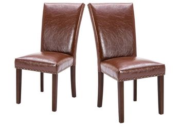 Elegante set de dos sillas de comedor se piel sintetica marron